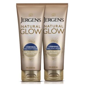 Jergens Natural Glow +Firming Self Tanner Body Lotion, Fair to Medium Skin Tone, Sunless Tanning Moisturizer with Collagen and Elastin. Helps to Visibly Reduce Cellulite, 7.5 Fl Oz (Pack of 2)