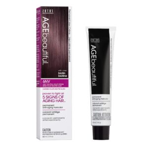 AGE beautiful Permanent Hair Color Dye Liqui Creme | 100% Gray Coverage | Anti-Aging Haircolor | Biotin for Thicker, Fuller Hair | Professional Salon Coloring | 6NV Light Neutral Violet Brown