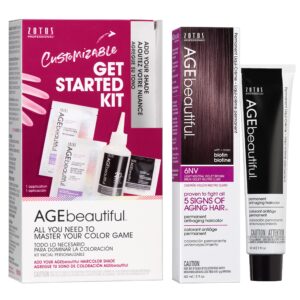 AGE beautiful Permanent Hair Color Dye Liqui Creme & Developer Starter Kit | 100% Gray Coverage | Anti-Aging | Biotin for Thicker, Fuller, Healthier Hair | 6NV Light Neutral Violet Brown