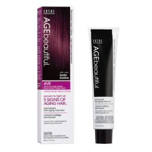 AGE beautiful Permanent Hair Color Dye Liqui Creme | 100% Gray Coverage | Anti-Aging Haircolor | Biotin for Thicker, Fuller Hair | Professional Salon Coloring | 4VR Dark Plum Red Brown