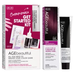 AGE beautiful Permanent Hair Color Dye Liqui Creme & Developer Starter Kit | 100% Gray Coverage | Anti-Aging | Biotin for Thicker, Fuller, Healthier Hair | 4VR Dark Plum Red Brown