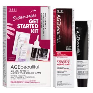 AGE beautiful Permanent Hair Color Dye Liqui Creme & Developer Starter Kit | 100% Gray Coverage | Anti-Aging | Biotin for Thicker, Fuller, Healthier Hair | 4RR Dark Intense Red