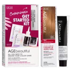 AGE beautiful Permanent Hair Color Dye Liqui Creme & Developer Starter Kit | 100% Gray Coverage | Anti-Aging | Biotin for Thicker, Fuller, Healthier Hair | 9RC Light Strawberry Blonde