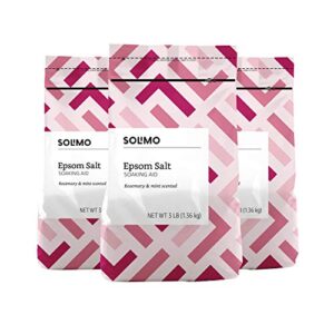 Amazon Brand – Solimo Epsom Salt Soaking Aid, Rosemary & Mint Scent, 3 pound (Pack of 3)