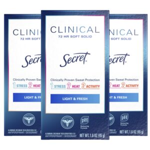 Secret Clinical Strength Antiperspirant and Deodorant for Women, Light & Fresh, Soft Solid, 1.6 oz (Pack of 3)