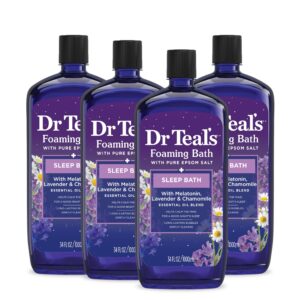 Dr Teal’s Foaming Bath with Pure Epsom Salt, Sleep Blend with Melatonin, Lavender & Chamomile Essential Oils, 34 fl oz (Pack of 4)