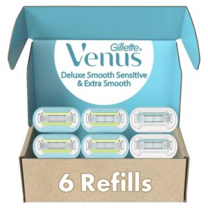 Gillette Venus Womens Razor Blade Refills, Venus Extra Smooth 4 Count and Venus Deluxe Smooth Sensitive 2 Count, 6 Total Refills