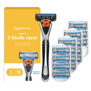 Amazon Basics 5-Blade MotionSphere Men’s Razor with Dual Lubrication and Precision Trimmer, 17 Piece Set, 1 Handle & 16 Cartridges, Black