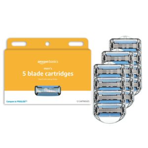 Amazon Basics 5-Blade Razor Refills for Men with Dual Lubrication, Precision Beard Trimmer, Comfortable Shave, 12-Pack (Fits Amazon Basics Razor Handles only)