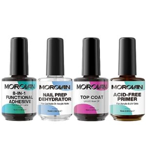 Morovan Builder Gel Nail Polish: 8-in-1 Functional Adhesive Clear Builder Gel in a Bottle Extension Hard Gel for Nails with Gel Top Coat Nail Dehydrator and Primer Base Gel Rhinestone Gel
