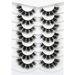 Pooplunch False Eyelashes Cat Eye Wispy Faux Mink Lashes Pack Fluffy Short Natural 7 Pairs Fake Eyelashes Pack (Floral|11-17MM)