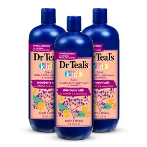Dr Teal’s Kids 3-in-1 Bubble Bath, Body Wash & Shampoo, Boost & Renew Elderberry with Vitamin C, 20 fl oz. (Pack of 3)