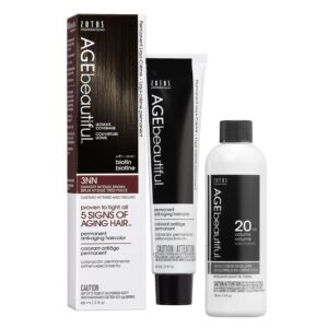 AGE beautiful Permanent Hair Color Dye Liqui Creme & Developer 20 Volume | 100% Gray Coverage | Anti-Aging | Biotin for Thicker, Fuller, Healthier Hair | 3NN Darkest Intense Brown