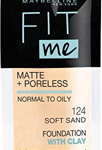 Maybelline New York Fit Me Matte + Poreless Liquid Foundation, Pouch Format, 124 Soft Sand, 1.3 Ounce