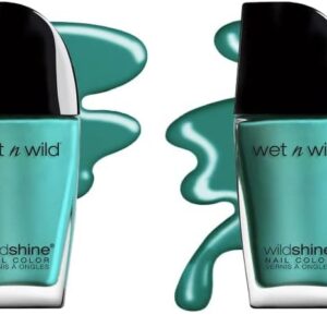 wet n wild Wild Shine Nail Polish, Teal Blue Be More Pacific, Nail Color (Pack of 2)