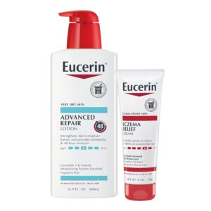Eucerin Skin Care Set, Advanced Repair Lotion, Unscented Body Lotion for Dry Skin, 16.9 Fl Oz Eczema Relief Body Cream, Eczema Cream with Colloidal Oatmeal (Skin Protectant), 8 Oz