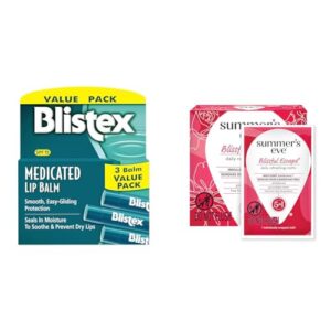 Blistex Medicated Lip Balm, 0.15 Ounce, 3 Count (Pack of 1) Prevent Dryness & Chappin & Summer’s Eve Cleansing Cloths, Blissful Escape, 16 Count