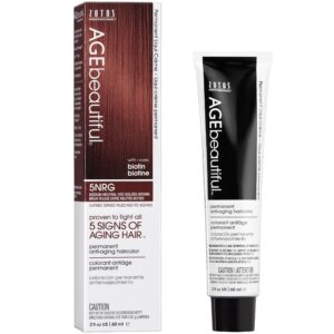 AGE beautiful Permanent Hair Color Dye Liqui Creme | 100% Gray Coverage | Anti-Aging Haircolor | Biotin for Thicker, Fuller Hair | Professional Salon Coloring | 5NRG Medium Neutral Red Golden Brown
