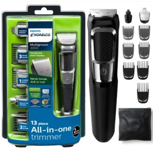Norelco Philips Multigroomer All-in-One Trimmer Series 3000, 13 Piece Mens Grooming Kit, for Beard, Face, Nose, and Ear Hair Trimmer and Hair Clipper, NO Blade Oil Needed, MG3750/60