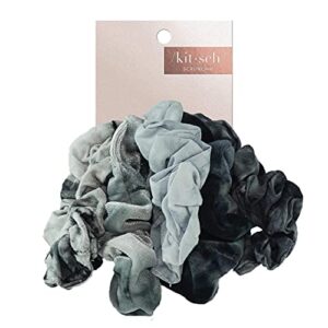 Kitsch Scrunchies for Hair, Hair Scrunchies for Women, Soft Scrunchy Hair Bands, Stretchy, 5 Pack… (Velvet Tie Dye Slate)