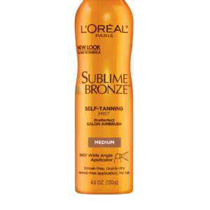 L’Oreal Paris Sublime Bronze Self Tanning Mist, Medium to Natural Spray Tan, 4.6 oz