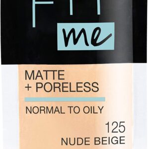 Maybelline New York Fit Me Matte + Poreless Liquid Foundation, Pouch Format, 125 Nude Beige, 1.3 Ounce