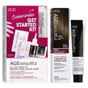 AGE beautiful Permanent Hair Color Dye Liqui Creme & Developer Starter Kit | 100% Gray Coverage | Anti-Aging | Biotin for Thicker, Fuller, Healthier Hair | 5NN Medium Intense Brown