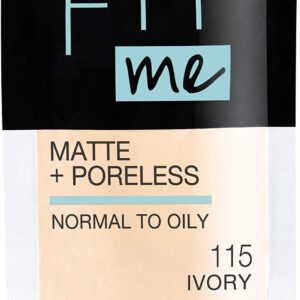 Maybelline New York Fit Me Matte + Poreless Liquid Foundation, Pouch Format, 115 Ivory, 1.3 Ounce