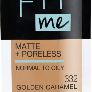 Maybelline New York Fit Me Matte + Poreless Liquid Foundation, Pouch Format, 332 Golden Caramel, 1.3 Ounce