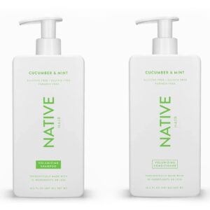 Native Shampoo and Conditioner Contain Naturally Derived Ingredients | All Hair Type Color & Treated From Fine to Dry Damaged, Sulfate & Dye Free – Cucumber & Mint, 16.5 fl oz each (2 pack)