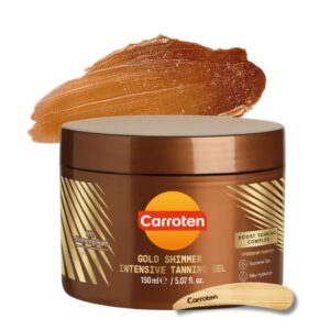 Carroten Gold Shimmer Intensive Tanning Gel | Browning & Bronzing Tan Accelerator | Water-Resistant with Carrot and Coconut Oil | Vitamin A & E For Moisture & Hydration | 5 Fl Oz + Spatula