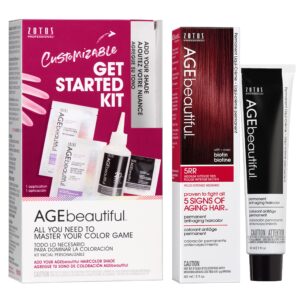 AGE beautiful Permanent Hair Color Dye Liqui Creme & Developer Starter Kit | 100% Gray Coverage | Anti-Aging | Biotin for Thicker, Fuller, Healthier Hair | 5RR Medium Intense Red