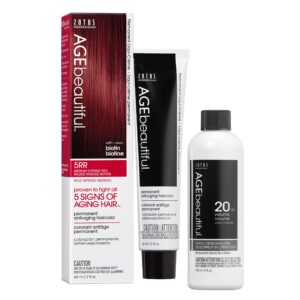 AGE beautiful Permanent Hair Color Dye Liqui Creme & Developer 20 Volume | 100% Gray Coverage | Anti-Aging | Biotin for Thicker, Fuller, Healthier Hair | 5RR Medium Intense Red