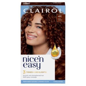 Clairol Nice’n Easy Permanent Hair Dye, 4R Dark Auburn Hair Color, Pack of 1