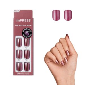 KISS imPRESS No Glue Mani Press On Nails, Color, ‘Peanut Pink’, Pink, Short Size, Squoval Shape, Includes 30 Nails, Prep Pad, Instructions Sheet, 1 Manicure Stick, 1 Mini File