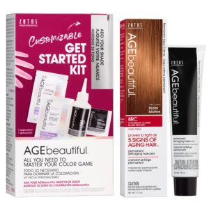 AGE beautiful Permanent Hair Color Dye Liqui Creme & Developer Starter Kit | 100% Gray Coverage | Anti-Aging | Biotin for Thicker, Fuller, Healthier Hair | 8RC Strawberry Blonde