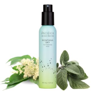 Pacifica Hair Mist Perfume & Full Body Spray for Women – Montana Sky Body Mist Fragrance w/Cedarwood, Elderflower, Black Pepper, Sage & Sandalwood Clean Beauty Alcohol-Free, Vegan & Cruelty-Free 5 oz