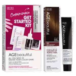 AGE beautiful Permanent Hair Color Dye Liqui Creme & Developer Starter Kit | 100% Gray Coverage | Anti-Aging | Biotin for Thicker, Fuller, Healthier Hair | 4G Dark Golden Brown