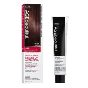 AGE beautiful Permanent Hair Color Dye Liqui Creme | 100% Gray Coverage | Anti-Aging Haircolor | Biotin for Thicker, Fuller Hair | Professional Salon Coloring | 5RB Medium Raspberry Brown