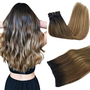 GOO GOO Clip in Hair Extensions Real Human Hair, Remy Human Hair Extensions Clip ins for Women, Natural Human Hair, 18inch 120g 7Pcs, 1B/6/27 Natural Black to Light Brown and Honey Blonde