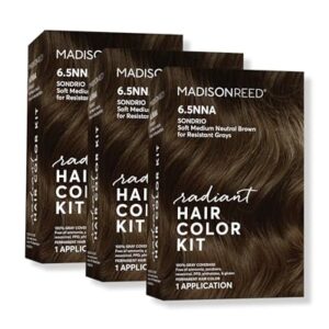 Madison Reed Radiant Hair Color Kit, Soft Medium Neutral Brown for 100% Coverage of Resistant Gray Hair, Ammonia-Free, 6.5NNA Sondrio Brown, Permanent Hair Dye, Pack of 3