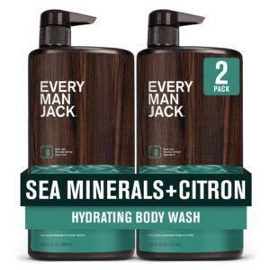 Every Man Jack Men’s Hydrating Body Wash for All Skin Types – Cleanse and Hydrate Skin with Naturally Derived Marine Extracts, Coconut Oil, and a Sea Minerals + Citron Scent – 33.8 fl. oz. – 2 Bottle