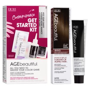 AGE beautiful Permanent Hair Color Dye Liqui Creme & Developer Starter Kit | 100% Gray Coverage | Anti-Aging | Biotin for Thicker, Fuller, Healthier Hair | 4NNG Dark Intense Golden Brown