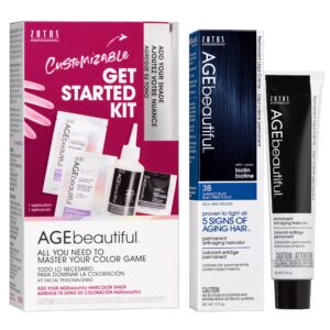 AGE beautiful Permanent Hair Color Dye Liqui Creme & Developer Starter Kit | 100% Gray Coverage | Anti-Aging | Biotin for Thicker, Fuller, Healthier Hair | 3B Darkest Blue