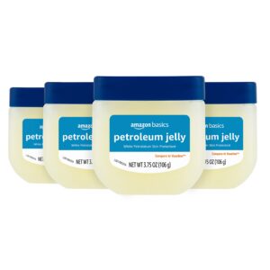 Amazon Basics Petroleum Jelly White Petrolatum Skin Protectant, Unscented, 3.75 Ounce (Pack of 4) (Previously Solimo)