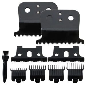 Gxcdizx 2 Pack T Outliner Blades for Andis T Outliner Trimmer, for GTX Replacement Blade with Brush, Steel T Blade Set with 4 Guards Guides for Hair Clippers Model #04710/04521, Black