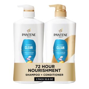 Pantene Shampoo & Conditioner Set, Classic Clean – Pro-V Nutrients for Dry, Color-Treated Hair, Healthy Looking Hair Every Wash, Antioxidant-Rich, 52.8 Oz Total + Miracle Rescue Shot (0.5 Oz)