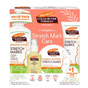 Palmer’s Cocoa Butter Formula Pregnancy Skin Care Kit for Stretch Marks and Scars, Dermatologist Approved, Gift for Mom to Be, 4 Piece Full Size Set