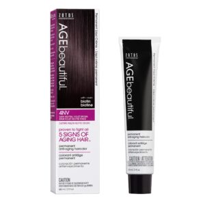 AGE beautiful Permanent Hair Color Dye Liqui Creme | 100% Gray Coverage | Anti-Aging Haircolor | Biotin for Thicker, Fuller Hair | Professional Salon Coloring | 4NV Dark Neutral Violet Brown