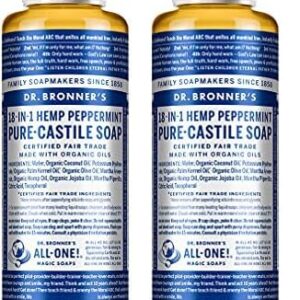 Dr. Bronner’s – Pure-Castile Liquid Soap (Peppermint, 4 ounce) – Made with Organic Oils, 18-in-1 Uses: Face, Body, Hair, Laundry, Pets and Dishes, Concentrated, Vegan, Non-GMO (Pack of 2)